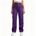 thumbnail image 1 of BCSIOAOI Womens Trousers,High Waist Straight Leg Loose Cargo Pants with Multi Pockets Purple L, 1 of 7