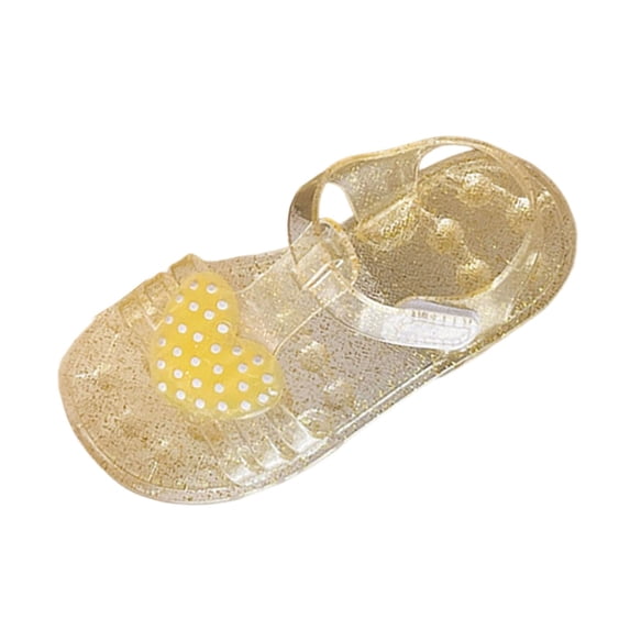 BCSIOAOI Girls Sandals Heart Print Jelly Soft Sole Summer Princess Shoes Yellow 5.5-6 Years