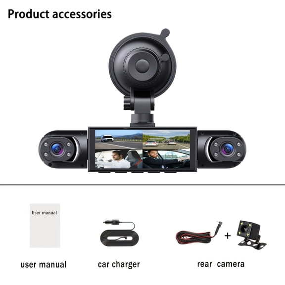 BCUOZ 360° Panoramic 4-Channel Dash Cam Kit: 1080P Front & 720P Rear/Left/Right, 4-Screen Display, IR Night Vision, WDR, G-Sensor, Loop Recording, Optional 64GB Card