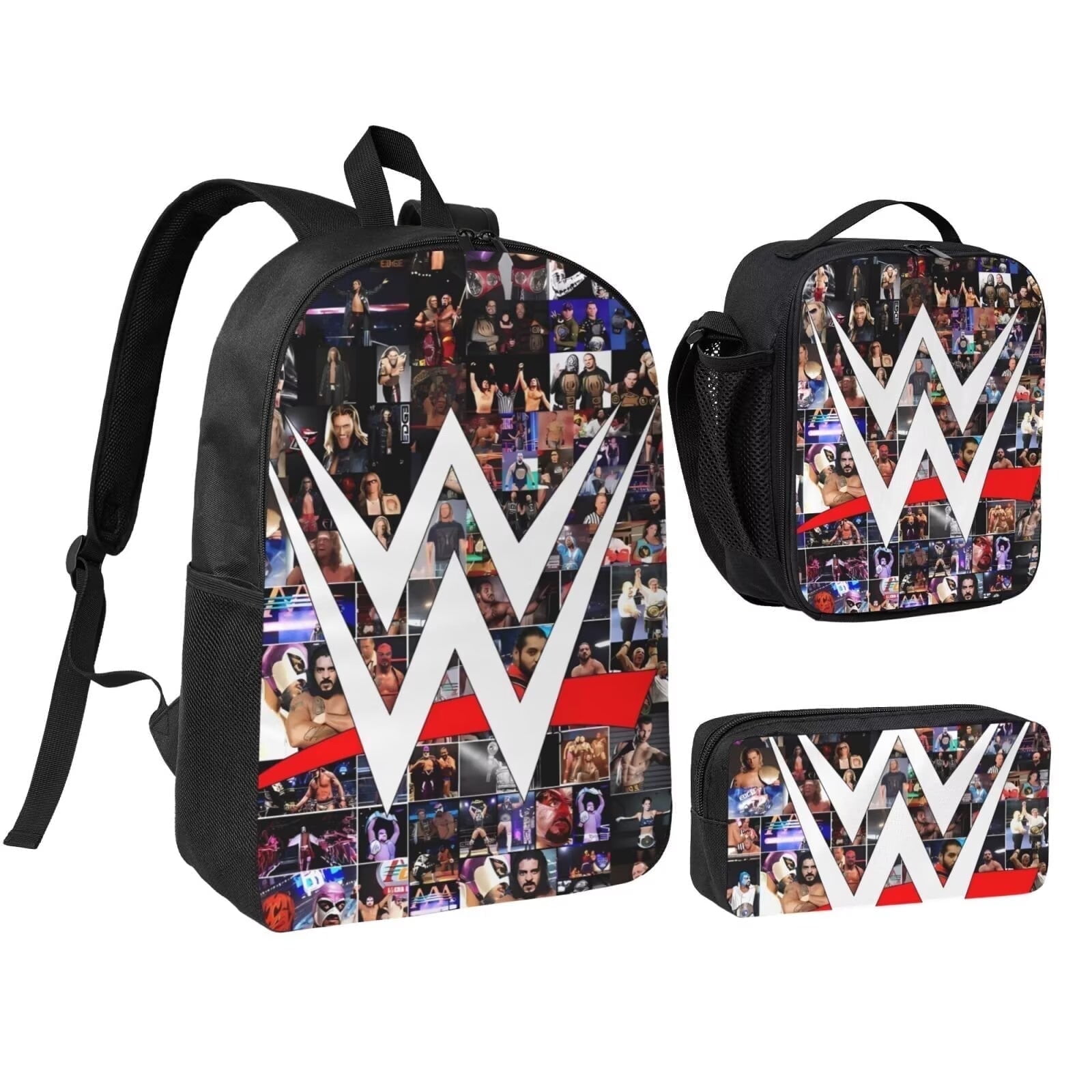 Wwes Backpack 3-Piece Set Fashion Printed Lightweight Multipurpose Casual Travel Backpacks