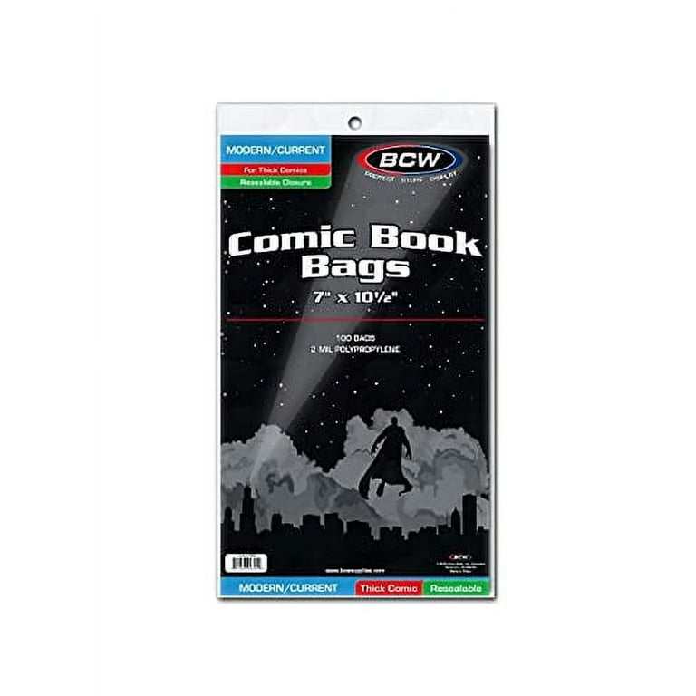 BCW Comic Bags, Silver 7 1/8 X10 1/2 + 1 1/2 Flap 2 mil Polypropylene  (100 ct)