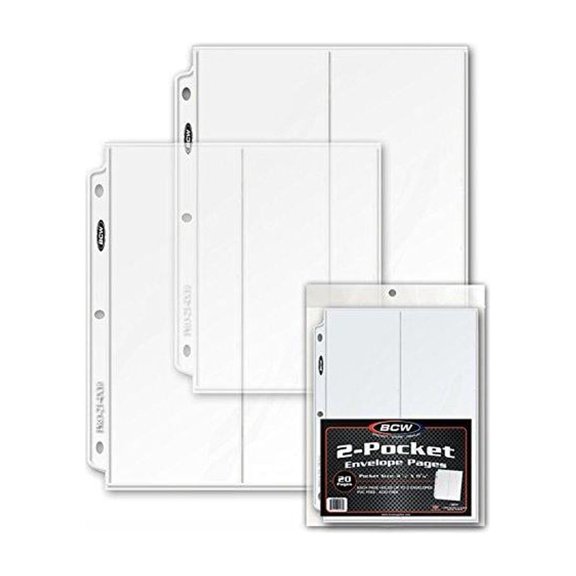 bcw brand 2 pocket pages in 20 ct. pack - envelope 4 1/4