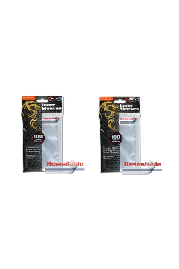 100 Count Standard Size Resealable Inner Clear Sleeves - 2 Packs