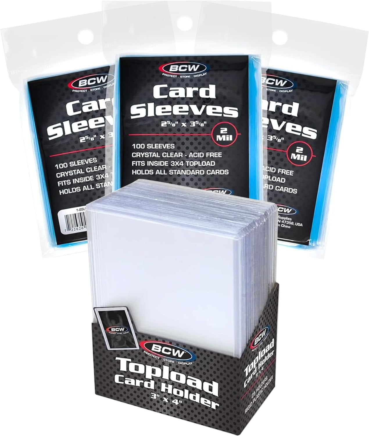 BCW 25 Toploaders with 300 Sleeves Sleeves and Toploaders Combo for