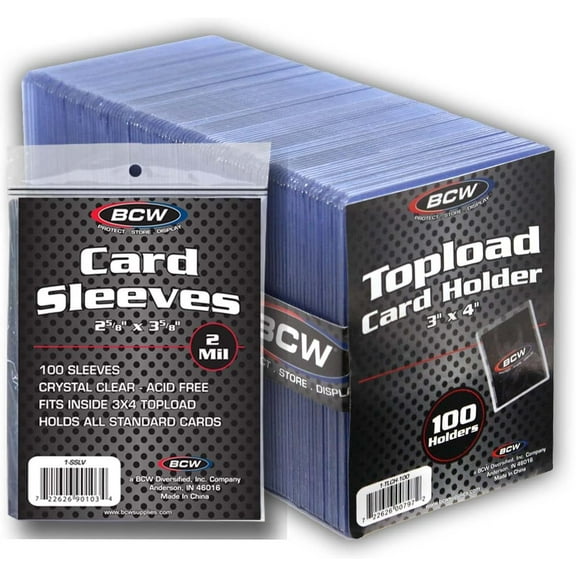 BCW 3" x 4" Standard Topload Card Holder and Standard Card Sleeves - 100 ct