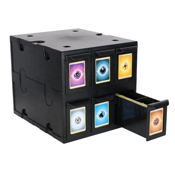 BCW 6 Drawer Card Catalog Black Trading Card Storage Cabinet Heavy Duty Acid Free Plastic Card Organizer with 6 Storage Drawers and Dividers