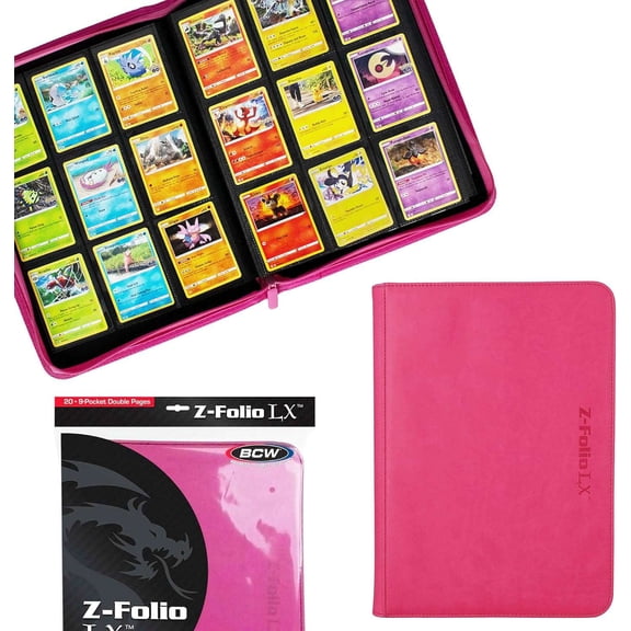 BCW GAMING Z-FOLIO 9-POCKET LX ALBUM Pink HOLDS 360 CARDS ZIPPER CLOSURE