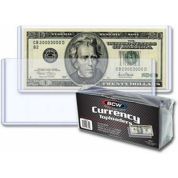 BCW High Quality Rigid PVC Currency Toploaders - 6 1/8" x 2 5/8" (25 Pack)