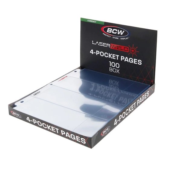 BCW LaserWeld 4-Pocket Currency Page 100ct Box FREE SHIP