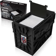 BCW Short Comic Book Bin Black 1 Pack Holds 150 Comics Each Acid Free Heavy Duty Plastic Comic Book Storage Box with Partition