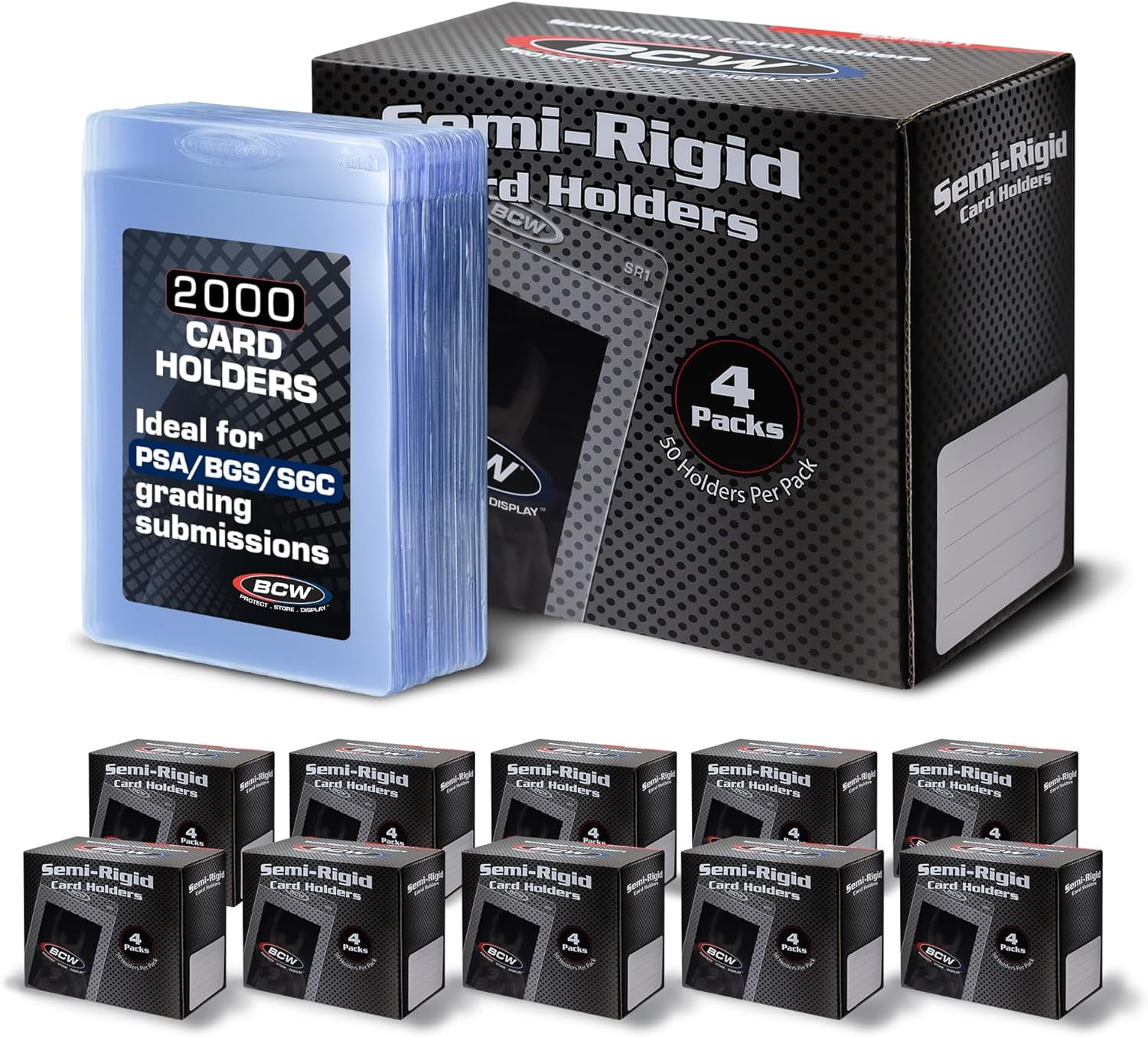 BCW Semi Rigid Card Holder - 2000 ct Trading Card Sleeves | PSA, BGS, SGC \u0026 CSG Grading Submission Sleeves for Cards | Sports Card, MTG Card Sleeves, Yugioh Card Sleeves, Pokemon Card - Save or Grade!