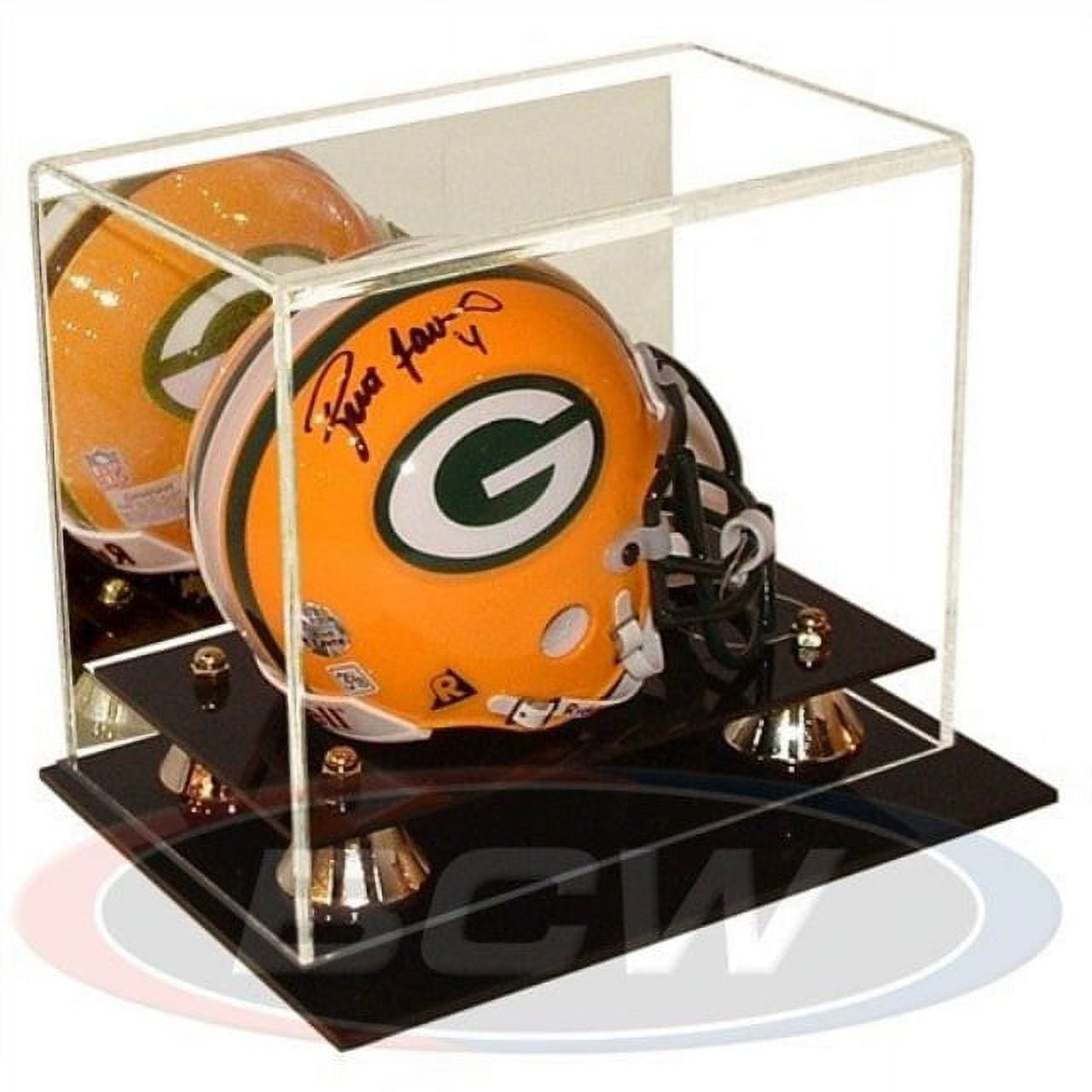 BCW UV Deluxe Acrylic Mirror Back Mini Football Helmet Display Case Gold Riser