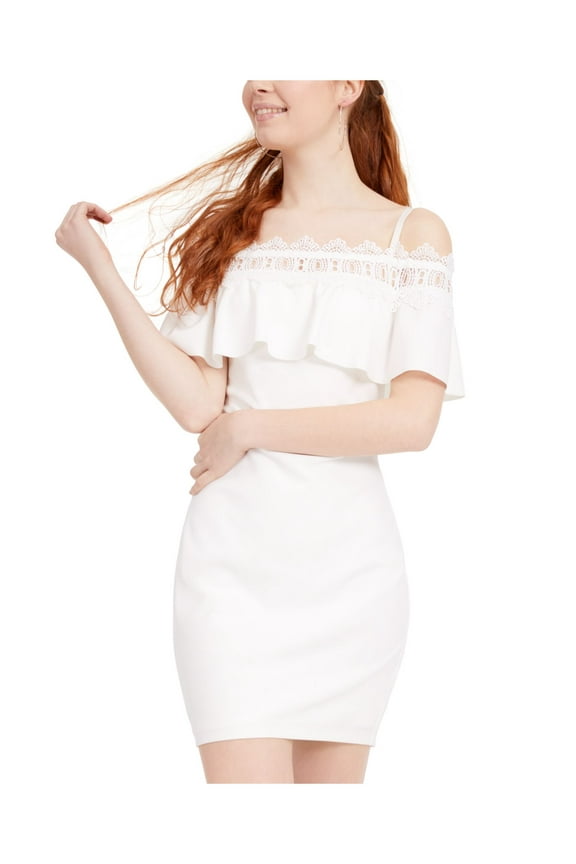 DRESS Womens Ivory Spaghetti Strap Square Neck Short Evening Body Con Dress 11