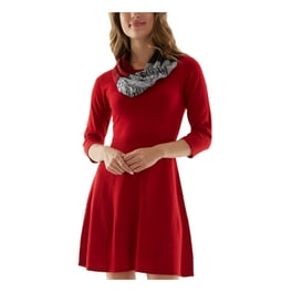 BCX Womens Red 3 4 Sleeve Mini Fit Flare Dress L Walmart