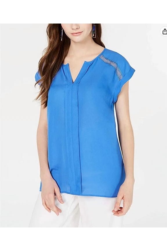 Juniors' Crochet-Trim Top Blue Size XL