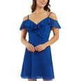 thumbnail image 1 of BCX Junior's Ruffled Cold Shoulder Dress Blue Size X-Large, 1 of 6