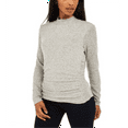 thumbnail image 1 of BCX Junior's Textured Side Ruched Mock Neck Sweater Gray Size Large, 1 of 3