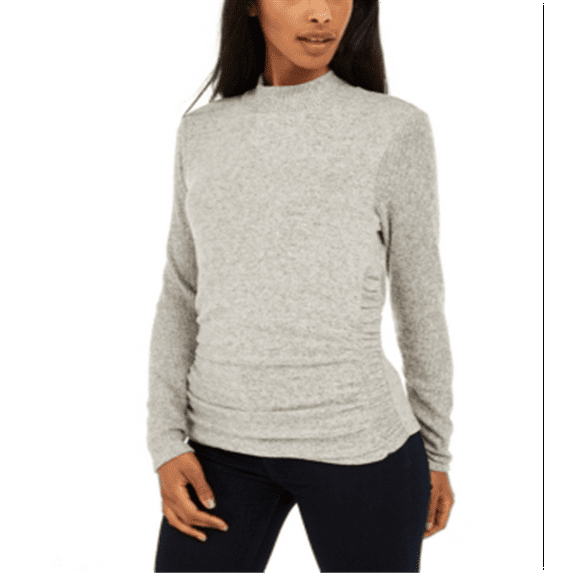 BCX Junior's Textured Side Ruched Mock Neck Sweater Gray Size Large