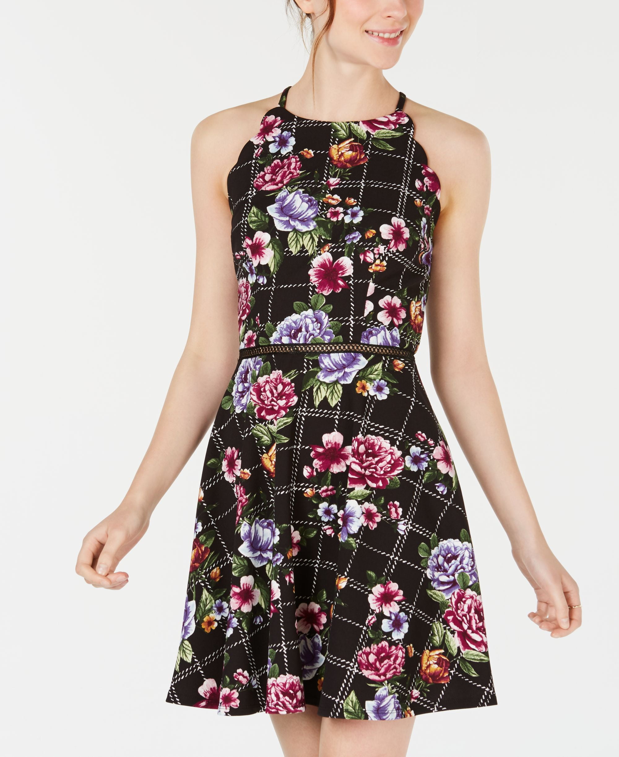 bcx juniors floral print mini cocktail and party dress BCX Juniors' Floral Tiered Fit & Flare Dress Size XL
