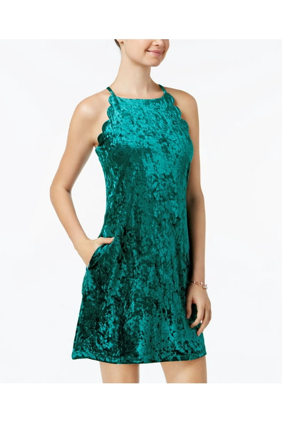 Juniors' Scalloped Velvet Dress (Teal, XL)