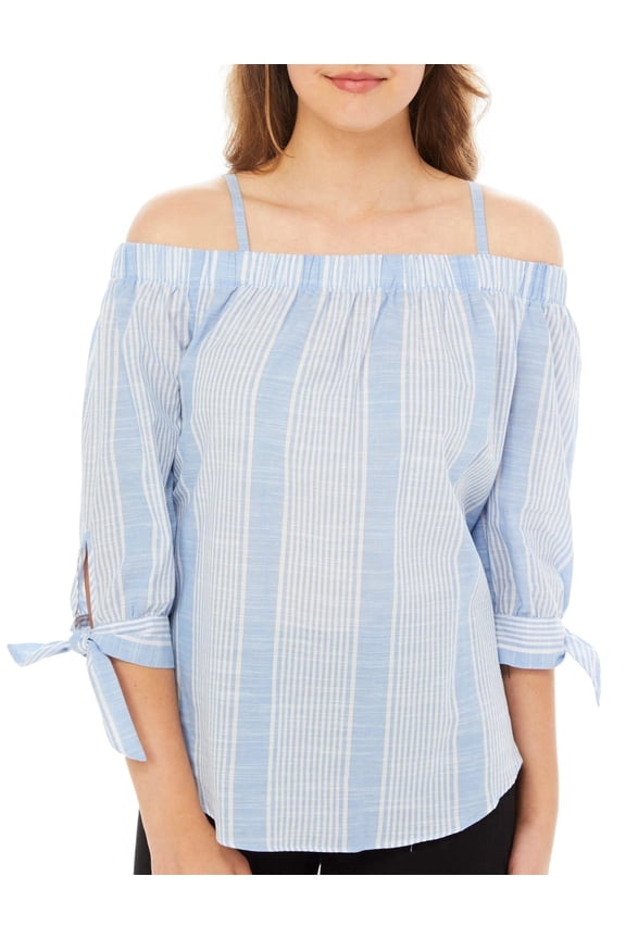 Juniors Striped Off The Shoulder Top;L