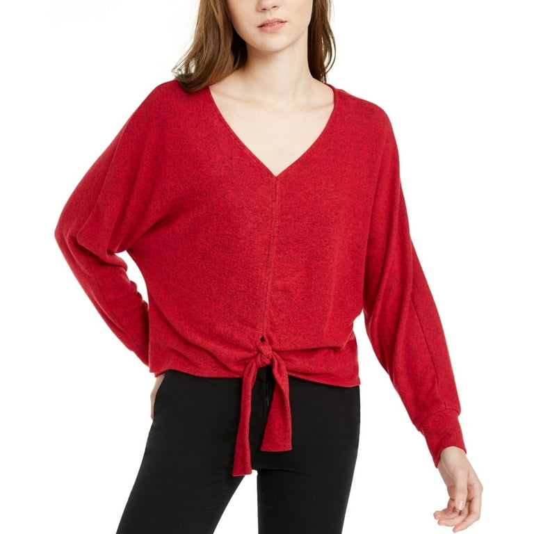 BCX Juniors Textured Tie Front Sweater Red Size X Large