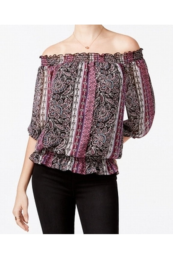 Small Junior Printed Smocked Off-Shoulder Blouse