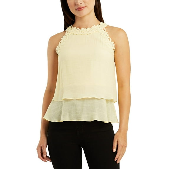 BCX Women's Juniors' Crochet-Trim Layered-Hem Top yellow XS B4HP