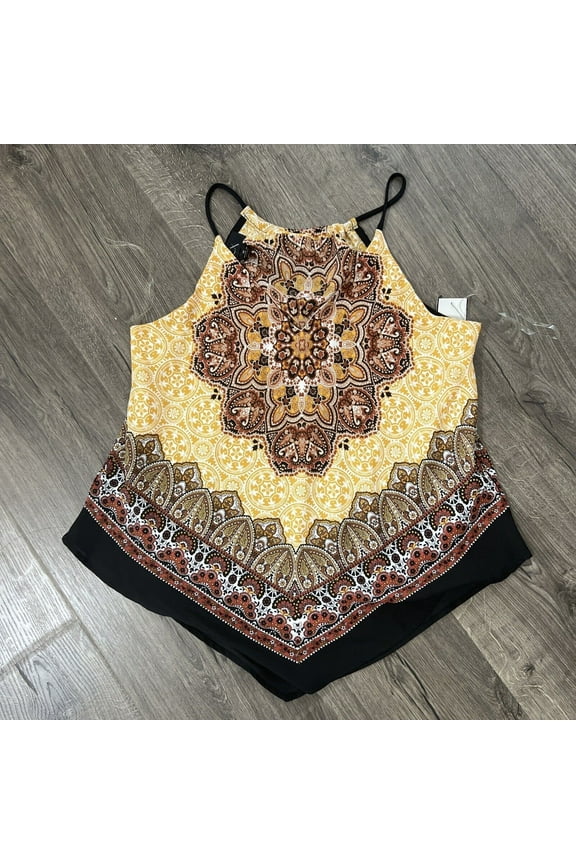 Women's Juniors' Printed V-Hem Top Beige B4HP (M)