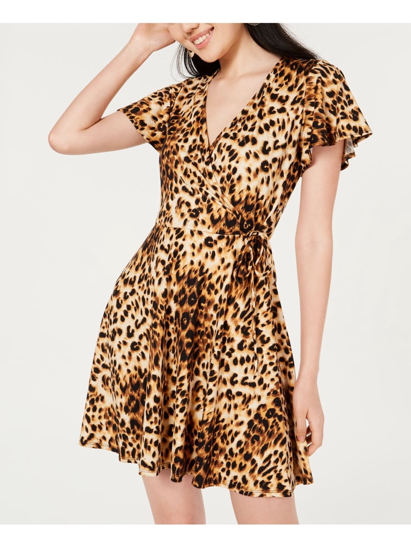 BCX Womens Beige Animal Print Short Sleeve V Neck Short Wrap Dress S -  Walmart.com