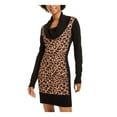 thumbnail image 1 of BCX Womens Black Animal Print Long Sleeve Cowl Neck Short Shift Dress M, 1 of 4