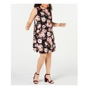 BCX Womens Black Floral Sleeveless Knee Length Shift Dress Plus Size 2X