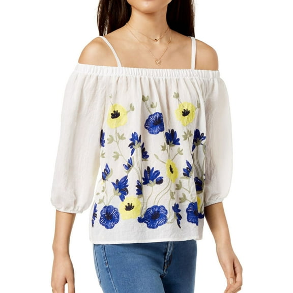 BCX Womens Embroidered Off the Shoulder Blouse, White, Juniors, XX-Small