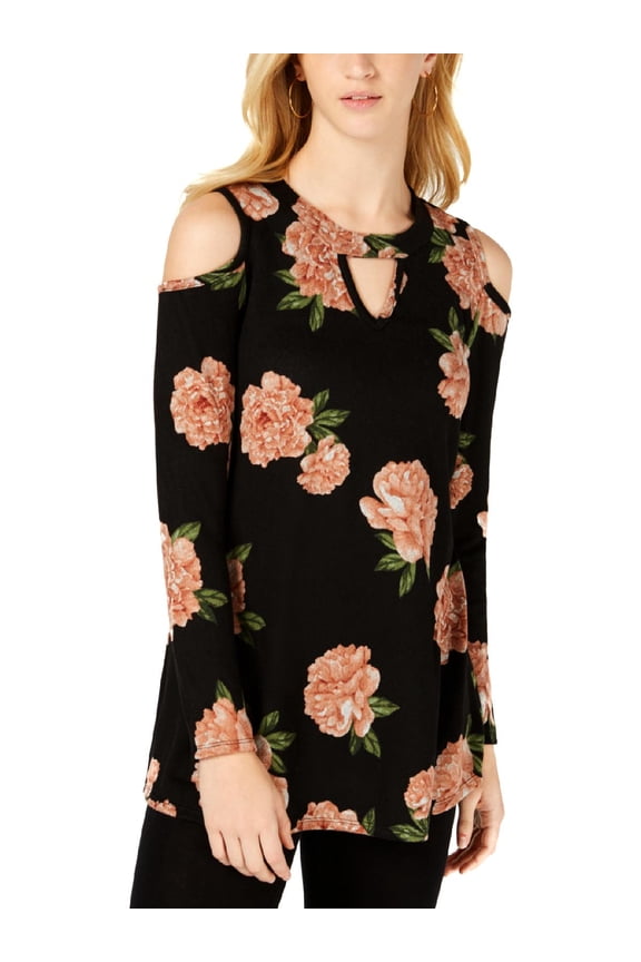 Womens Floral Print Keyhole Neck Pullover Top