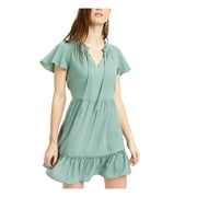 BCX Womens Green V Neck Short Fit + Flare Dress XXS