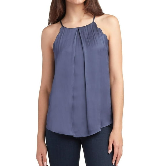 BCX Womens High Neck Scalloped Edge Halter Top Shirt, Blue, Juniors, X-Small