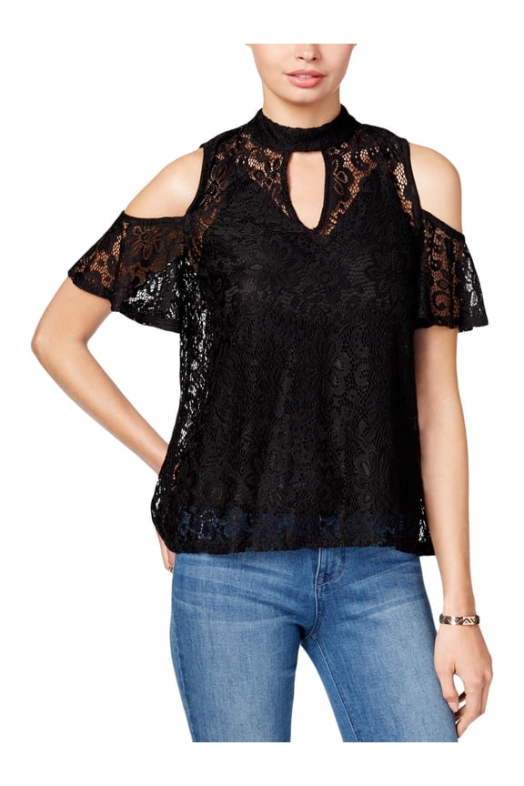 Womens Juniors Gigi Cold Shoulder Lace Blouse