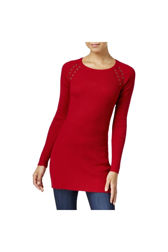 Womens Juniors Knit Lace Up Tunic Sweater