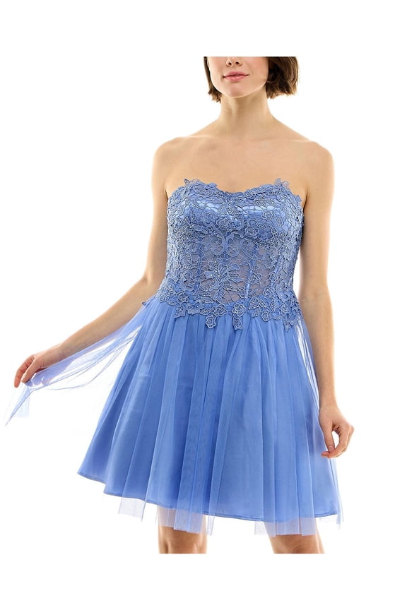 Womens Juniors Lace Mini Fit & Flare Dress