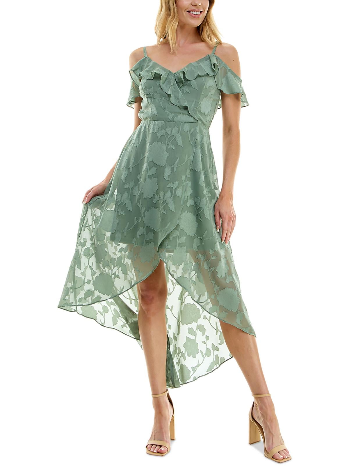 chinese dress ladies BCX Juniors Tiered Ruffles Rose Print Velvet Burnout Maxi Dress MSRP $79 main image 0
