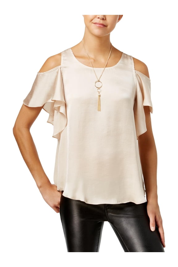 Womens Juniors Satin Cold Shoulder Blouse