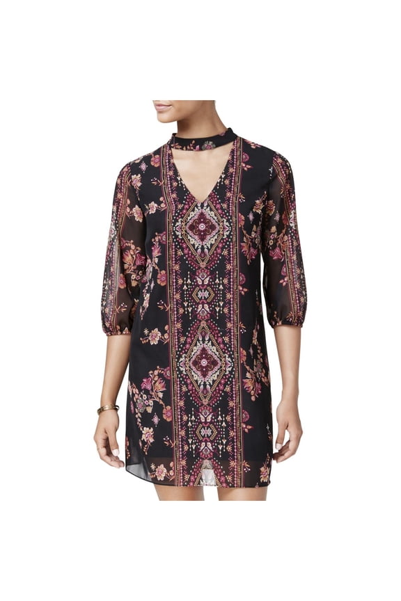 Womens Juniors Sheer Floral Print Casual Dress