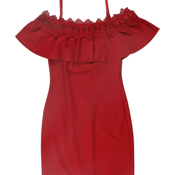 BCX Womens Lace Trim Bodycon Dress, Red, 5