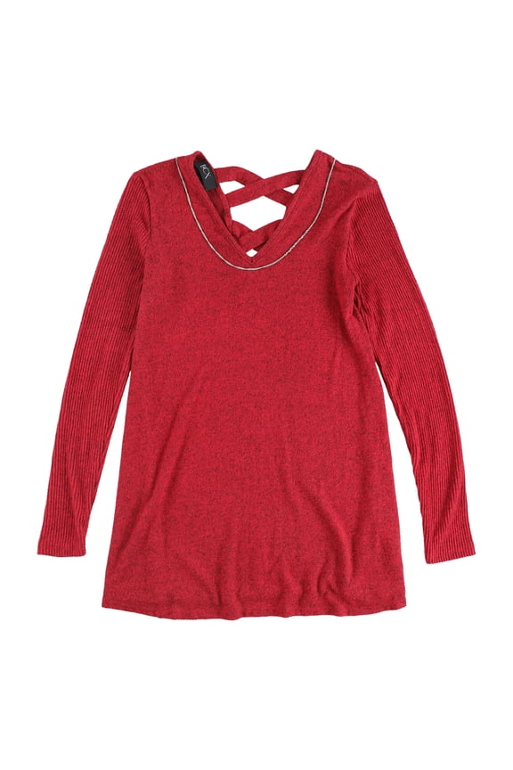 Womens Lattice Back Pullover Sweater, Red, Juniors, Small