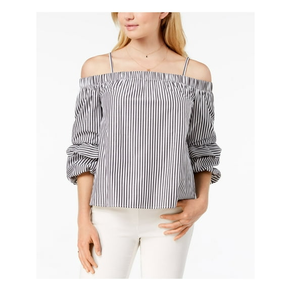 BCX Womens New 1926 Gray Striped Spaghetti Strap Off Shoulder Peasant Top M B+B