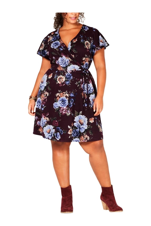 Womens Plus Faux Wrap Floral Casual Dress