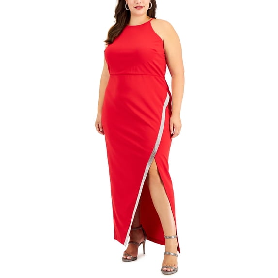 BCX Womens Plus Halter Sleeveless Evening Dress