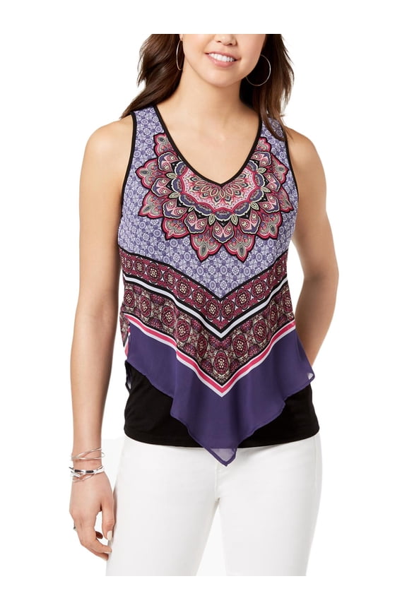 Womens Printed Layered Tank Top Purple S