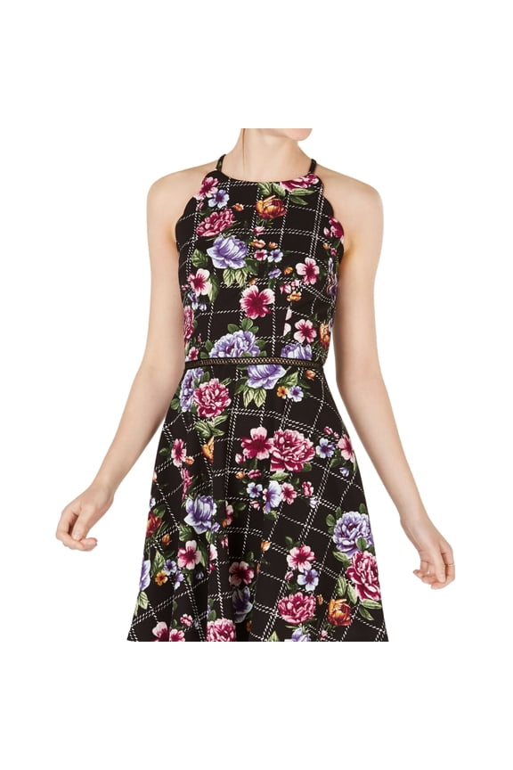 Womens Scalloped Fit & Flare Dress, Black, Juniors, 13