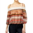 thumbnail image 1 of BCX Womens Sheer Cold-Shoulder Pullover Blouse, Brown, Juniors, XX-Small, 1 of 1
